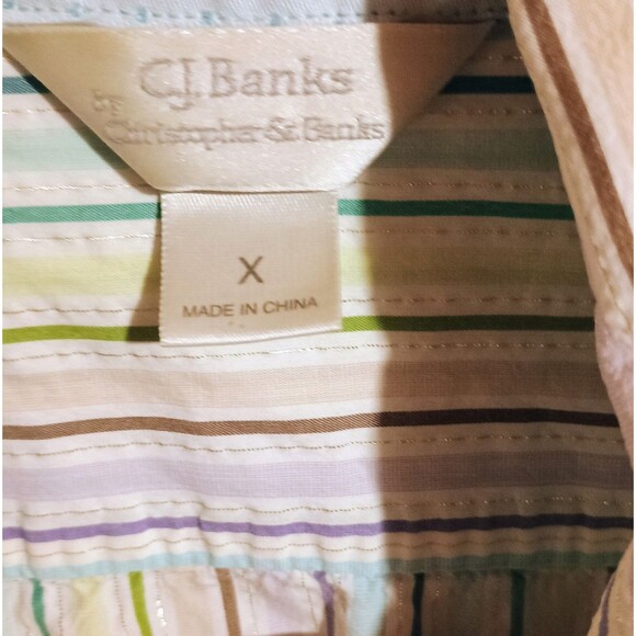 CJ Banks Womens Button Up Striped Blouse Top 1X Multicolor 3/4 Sleeve - Picture 3 of 7